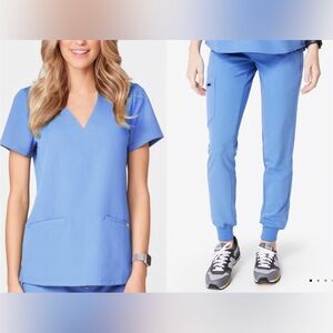 Figs Size S 2-Piece Set - Casma Three-Pocket Top & Zamora Joggers - Ceil Blue